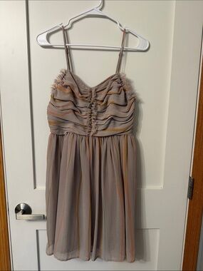 Macy's Beige Mini Dress with Peach and Mustard Stripes